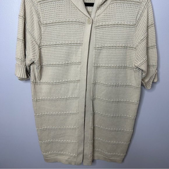 Woolrich Waffle Knit Short Sleeve One Button Hooded Top Medium Beige - Picture 5 of 14